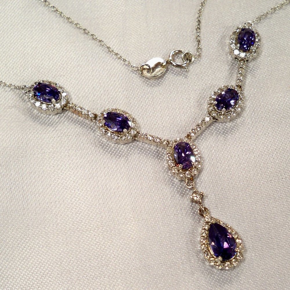 NEW Purple Cubic Zirconias Silver DESIGNER Necklace